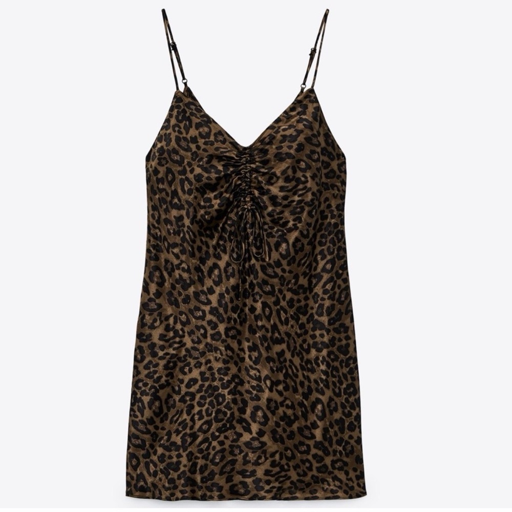 ZARA Leopard Print Satin Slip Dress | Size Small
